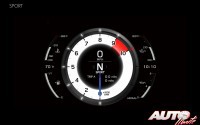 Visualización de la instrumentación en el programa "Sport". El cuentarrevoluciones aparece representado de color blanco y parpadea en color rojo cuando estamos llegando al máximo régimen del motor.