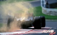 Juan Pablo Montoya con el Williams-BMW FW24 en el circuito de Hungaroring, durante el Gran Premio de Hungría de Fórmula 1 de 2002.