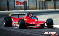 Gilles Villeneuve (Ferrari 312T4) en el circuito de Kyalami, durante el Gran Premio de Sudáfrica de Fórmula 1 de 1979.