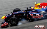 Mark Webber con Red Bull RB8 en el circuito de Sepang, durante el Gran Premio de Malasia de Fórmula 1 de 2012.