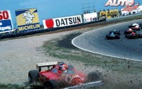 Salida de pista de Gilles Villeneuve (Ferrari 126C) en el circuito de Zandvoort, durante el Gran Premio de Holanda de Fórmula 1 de 1981.