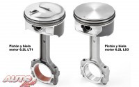 Comparativa de pistones y bielas del motor "LT1" del Corvette C7 y del anterior motor "LS3" del Corvette C6.