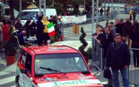 Joaquín Domenech y Antonio Boto tomando la salida con su Seat Panda 40 en el Rally Sanremo Histórico de 2013.