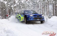 Chris Atkinson con el Subaru Impreza WRC en el Rally de Suecia 2007, puntuable para el Campeonato del Mundo de Rallyes WRC.