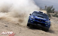 Chris Atkinson con el Subaru Impreza WRC en el Rally de Jordania 2008, puntuable para el Campeonato del Mundo de Rallyes WRC.