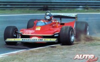 Gilles Villeneuve con el Ferrari 312 T4 durante uno de los Grandes Premios del Campeonato del Mundo de Fórmula 1 de 1979.