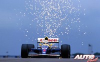 Nigel Mansell con el Williams FW14 - Renault RS3 3.5 V10 durante el GP de Gran Bretaña de 1991, disputado en el circuito de Silverstone.