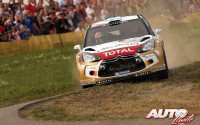 Mikko Hirvonen con el Citroën DS3 WRC en el Rally de Alemania 2013, puntuable para el Campeonato del Mundo de Rallyes WRC.