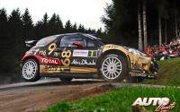 Sébastien Loeb con el Citroën DS3 WRC en el Rally de Francia 2013, disputado por la zona de Alsacia. El coche llevaba una decoración especial en conmemoración a los récord obtenidos por el piloto francés en su exitosa trayectoria en el Mundial de Rallyes "WRC".