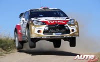 Kriss Meeke con el Citroën DS3 WRC durante el Rally de Polonia 2014, puntuable para el Campeonato del Mundo de Rallyes WRC.