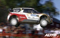 Kris Meeke al volante del Citroën DS3 WRC en el Rally de Finlandia 2014, puntuable para el Campeonato del Mundo de Rallyes WRC.