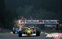Martin Brundle, al volante del Benetton-Ford B192, durante el Gran Premio de Bélgica de 1992, disputado en el circuito de Spa-Francorchamps.