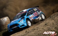 Elfyn Evans al volante del Ford Fiesta R5 WRC2, durante el Rally de Polonia 2016, puntuable para el Campeonato del Mundo de Rallyes WRC2 2016.