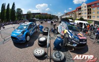 Parque de asistencia durante el Rally de Polonia 2016, puntuable para el Campeonato del Mundo de Rallyes WRC 2016.