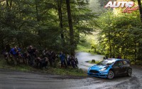 Mads Ostberg al volante del Ford Fiesta RS WRC, durante el Rally de Alemania 2016, puntuable para el Campeonato del Mundo de Rallyes WRC.