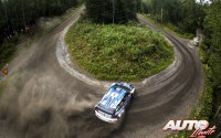 Sébastien Ogier al volante del Volkswagen Polo R WRC, durante el Rally de Finlandia 2016, puntuable para el Campeonato del Mundo de Rallyes WRC.