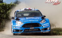 Eric Camilli al volante del Ford Fiesta RS WRC, durante el Rally de Alemania 2016, puntuable para el Campeonato del Mundo de Rallyes WRC.