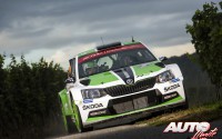 Esapekka Lappi al volante del Skoda Fabia R5 WRC2, durante el Rally de Alemania 2016, puntuable para el Campeonato del Mundo de Rallyes WRC2.
