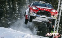 Stéphane Lefebvre, al volante del Citroën DS3 WRC, durante el Rallye de Suecia 2017, puntuable para el Campeonato del Mundo de Rallyes WRC.