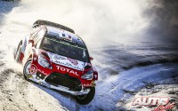 Stéphane Lefebvre, al volante del Citroën DS3 WRC, durante el Rallye de Suecia 2017, puntuable para el Campeonato del Mundo de Rallyes WRC.