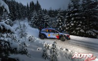 Thierry Neuville, al volante del Hyundai i20 Coupé WRC, durante el Rallye de Suecia 2017, puntuable para el Campeonato del Mundo de Rallyes WRC.