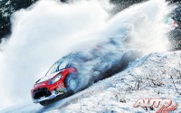 Stéphane Lefebvre, al volante del Citroën DS3 WRC, durante el Rallye de Suecia 2017, puntuable para el Campeonato del Mundo de Rallyes WRC.