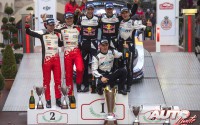 Podio del Rally de Montecarlo 2017, puntuable para el Campeonato del Mundo de Rallies 2017. De izquierda a derecha: Miikka Anttila con Jari-Matti Latvala (Toyota), Julien Ingrassia con Sébastien Ogier (Ford) y Ott Tänak con Martin Jarveoja (Ford).