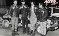 El equipo Seat inscribió dos coches oficiales en el Rally de Montecarlo 1976. De izquiera a derecha: Antonio Zanini, Juan Petisco, Daniel Ferrater y Salvador Cañellas.
