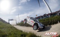 Quentin Gilbert, al volante del Skoda Fabia R5 WRC2, durante el Rallye de Portugal 2017, puntuable para el Campeonato del Mundo de Rallyes WRC2.