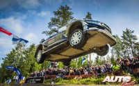 Ott Tänak, al volante del Ford Fiesta WRC, durante el Rally de Finlandia 2017, puntuable para el Campeonato del Mundo de Rallies WRC.