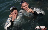 Ott Tänac y Martin Järveoja celebran su victoria en el Rally de Italia 2017, puntuable para el Campeonato del Mundo de Rallies WRC.