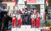 Podio del Rally de Montecarlo 2018, puntuable para el Campeonato del Mundo de Rallies 2018. De izquierda a derecha: Ott Tänak con Martin Järveoja (Toyota), Julien Ingrassia con Sébastien Ogier (Ford) y Miikka Anttila con Jari-Matti Latvala (Toyota).