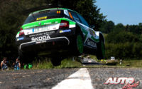 Kalle Rovanperä, al volante del Skoda Fabia R5 WRC2, durante el Rally de Alemania 2018, puntuable para el Campeonato del Mundo de Rallies WRC2.