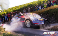 Jari Huttunen, al volante del Hyundai i20 R5 WRC2, durante el Rally de Alemania 2018, puntuable para el Campeonato del Mundo de Rallies WRC2.