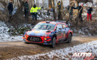 Thierry Neuville, al volante del Hyundai i20 Coupé WRC, durante el Rally de Montecarlo 2019, puntuable para el Campeonato del Mundo de Rallies WRC.