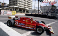 Gilles Villeneuve a los mandos del Ferrari 126 CX, durante los entrenamientos del GP de EEUU del Oeste de 1981, disputado en el circuito urbano de Long Beach (EEUU).