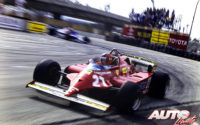 Gilles Villeneuve a los mandos del Ferrari 126 CK "Turbo", durante el GP de EEUU del Oeste de 1981, disputado en el circuito urbano de Long Beach (EEUU).
