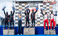 Podio del Rally de Italia / Cerdeña 2020, puntuable para el Campeonato del Mundo de Rallies 2020. De izquierda a derecha: Nicolas Gilsoul y Thierry Neuville (Hyundai), Carlos del Barrio con Dani Sordo (Hyundai) y Sébastien Ogier junto a Julien Ingrassia (Toyota).