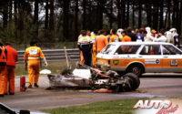 El Ferrari 126 C2 de Gilles Villeneuve quedó completamente destrozado tras su accidente mortal en los entrenamientos clasificatorios del GP de Bélgica 1982, disputado en el circuito de Zolder.