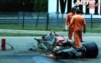 El Ferrari 126 C2 de Gilles Villeneuve quedó completamente destrozado tras su accidente mortal en los entrenamientos clasificatorios del GP de Bélgica 1982, disputado en el circuito de Zolder.