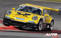 Philipp Eng, al volante del Porsche 911 GT3 Cup, durante una prueba del campeonato alemán "Porsche Carrera Cup", disputada en el Circuito de Oschersleben (Alemania).