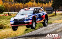 Pepe López, al volante del Skoda Fabia Rally2 Evo WRC 3, durante el Rally de Finlandia 2021, puntuable para el Campeonato del Mundo de Rallies WRC 3.