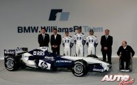 Presentación del Williams-BMW FW27 de la temporada 2005. De izquierda a derecha: Sam Michael (Williams F1), Mario Theissen (BMW Motorsport), Nick Heidfeld, Mark Webber, Antonio Pizzonia (piloto de pruebas), Patrick Head (Williams F1) y Frank Williams.