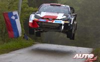 Elfyn Evans, al volante del Toyota GR Yaris Rally1 WRC, durante el Rally de Croacia 2022, puntuable para el Campeonato del Mundo de Rallies WRC.